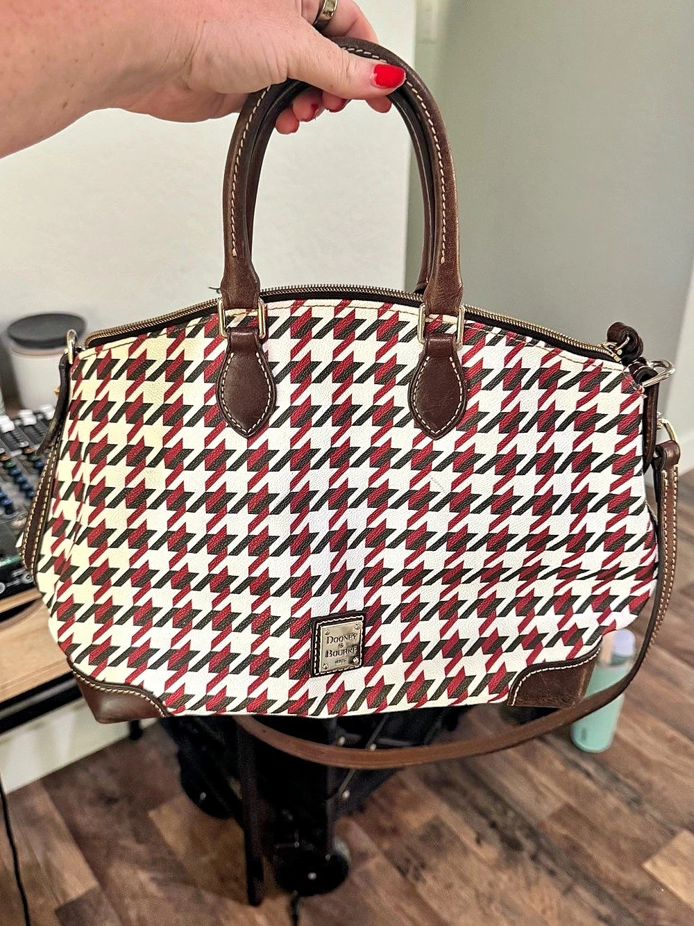 Dooney & Bourke Houndstooth Satchel White & Red
